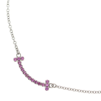 Tiffany & Co T Smile Mini Pink Saffiano Necklace Pendant Chain Silver Purple