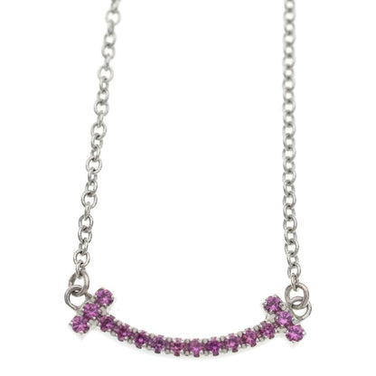 Tiffany & Co T Smile Mini Pink Saffiano Necklace Pendant Chain Silver Purple — view 3