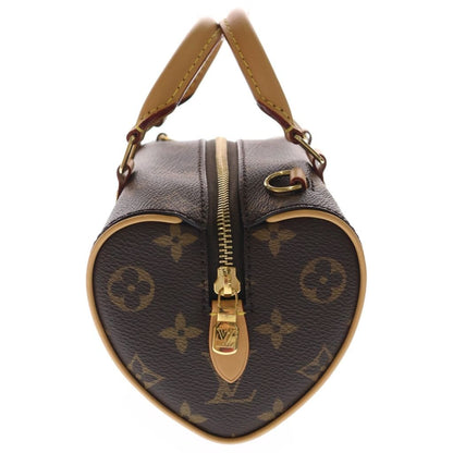 Louis Vuitton Monogram Nano Speedy Mini Shoulder Bag Brown Leather Gold — view 3