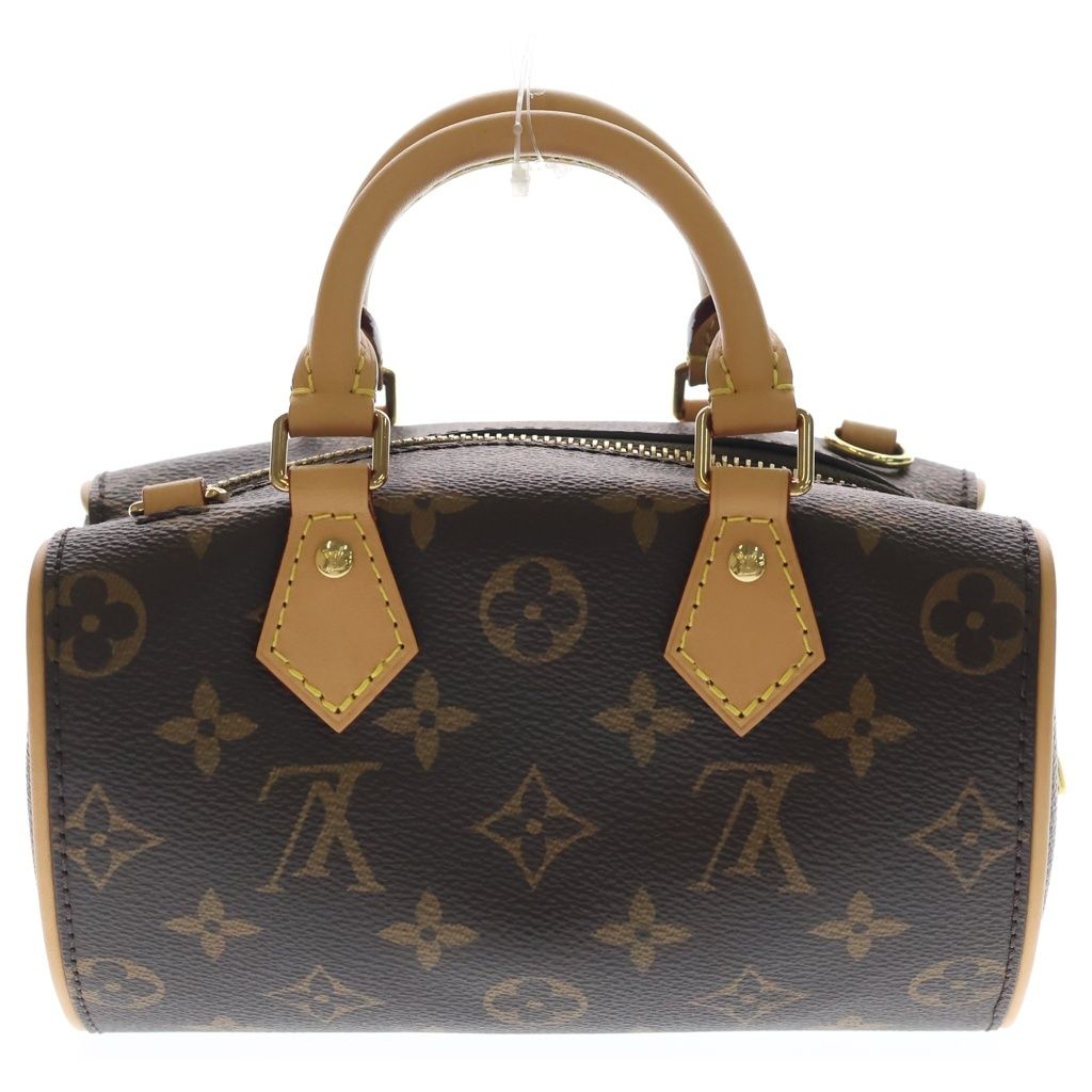 Louis Vuitton Monogram Nano Speedy Mini Shoulder Bag Brown Leather Gold — view 2