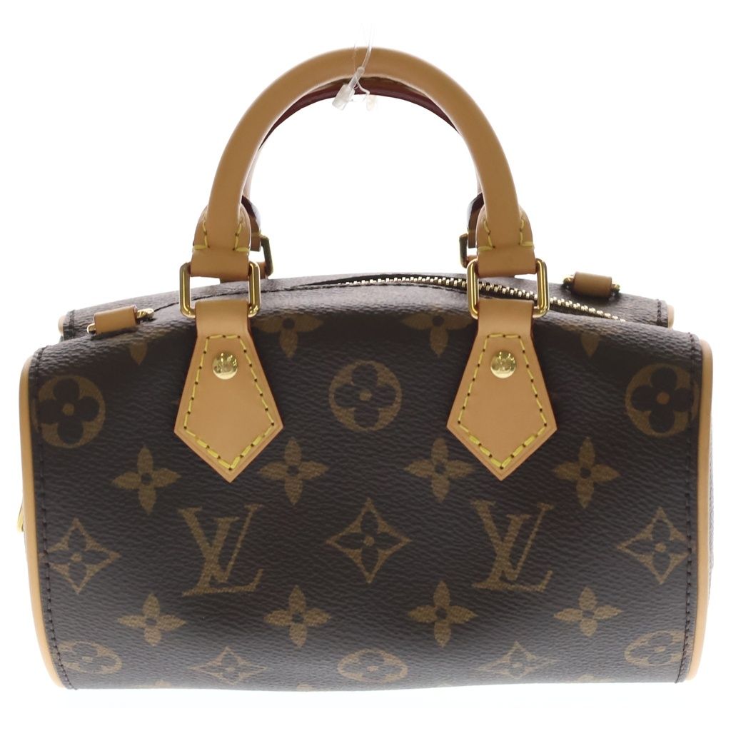Louis Vuitton Monogram Nano Speedy Mini Shoulder Bag Brown Leather Gold