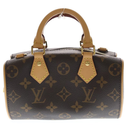 Louis Vuitton Monogram Nano Speedy Mini Shoulder Bag Brown Leather Gold