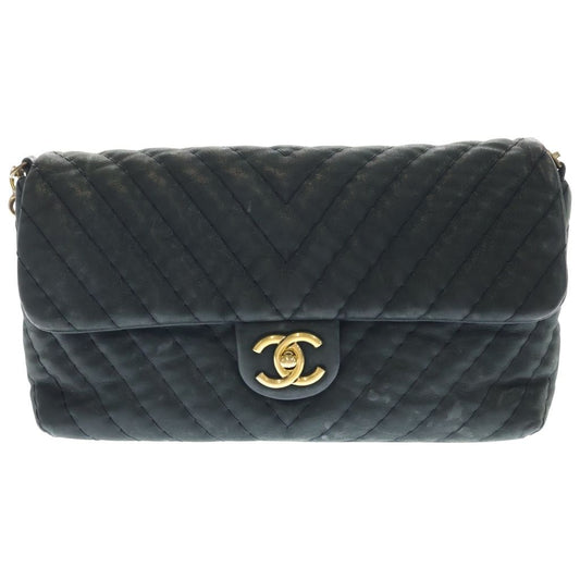 Chanel Che Blanc Chain Shoulder Bag Black Gold