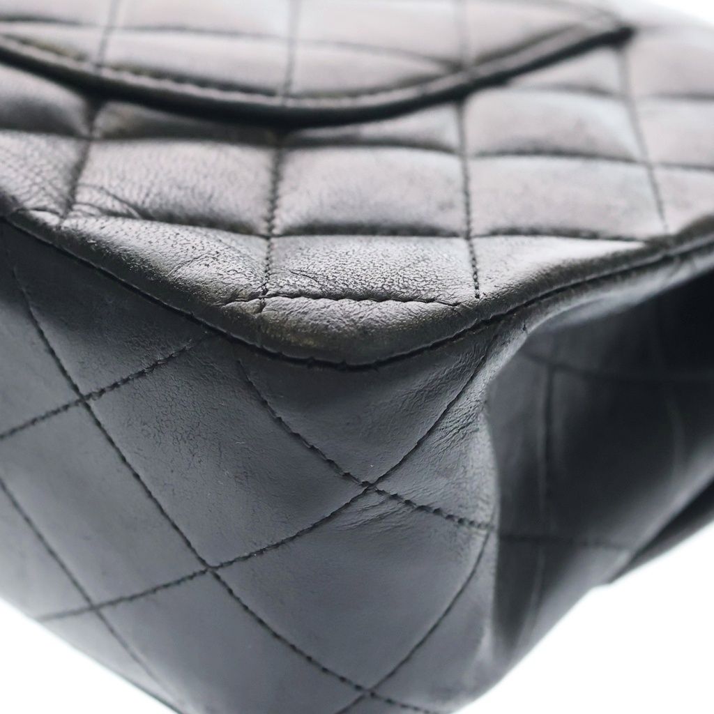 Chanel Quilted 25 Double Flap Chain Shoulder Bag Black Lambskin Silver — view 6