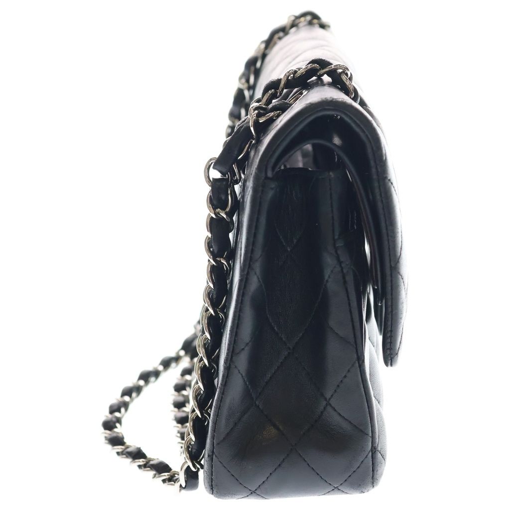 Chanel Quilted 25 Double Flap Chain Shoulder Bag Black Lambskin Silver — view 3