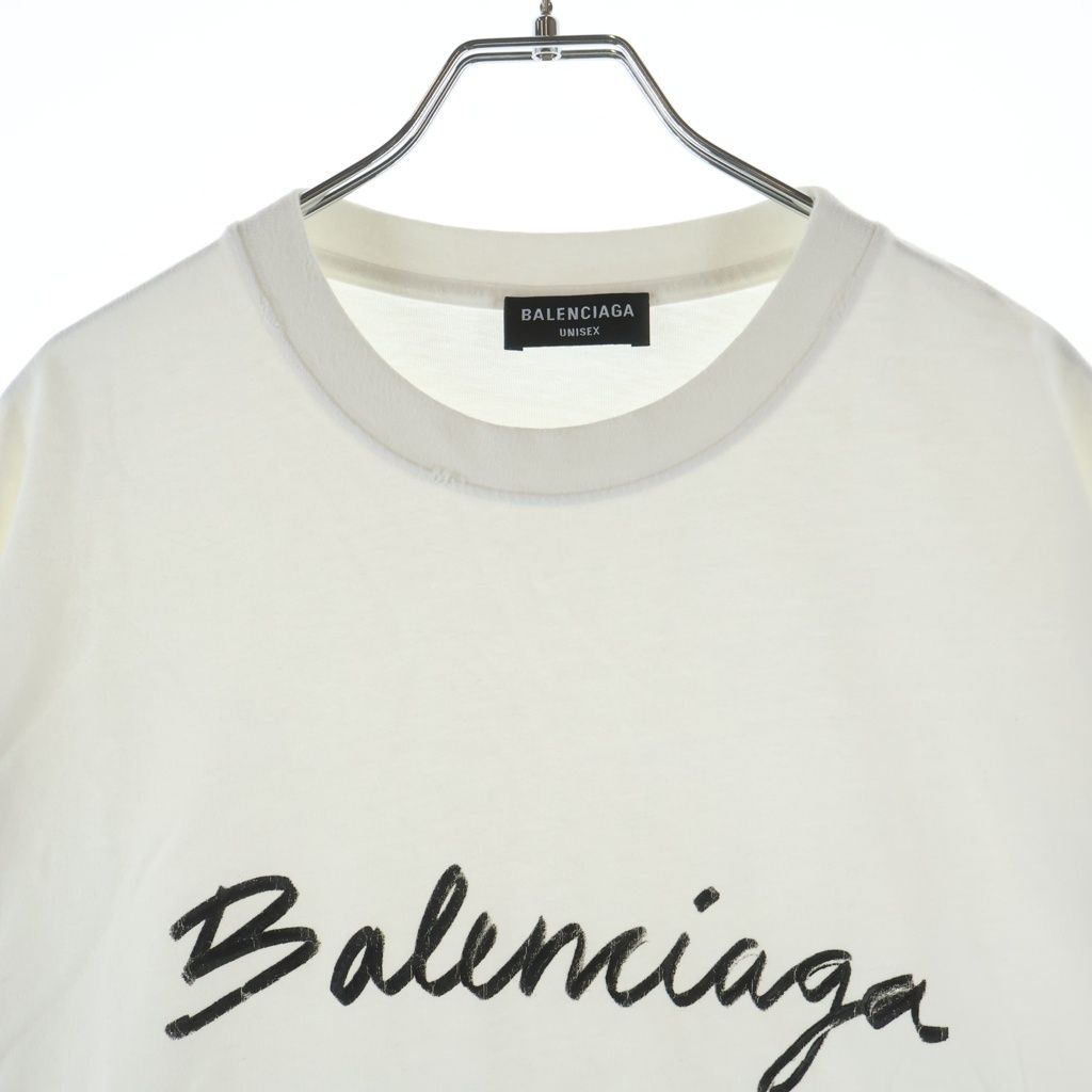 Balenciaga Logo Crewneck Distressed Collar Shortsleeve Short Sleeve Top White — view 3