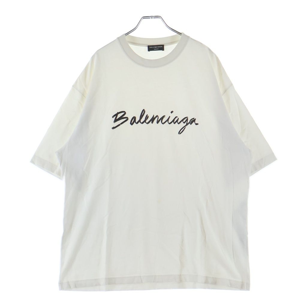 Balenciaga Logo Crewneck Distressed Collar Shortsleeve Short Sleeve Top White
