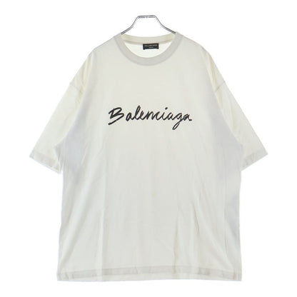 Balenciaga Logo Crewneck Distressed Collar Shortsleeve Short Sleeve Top White