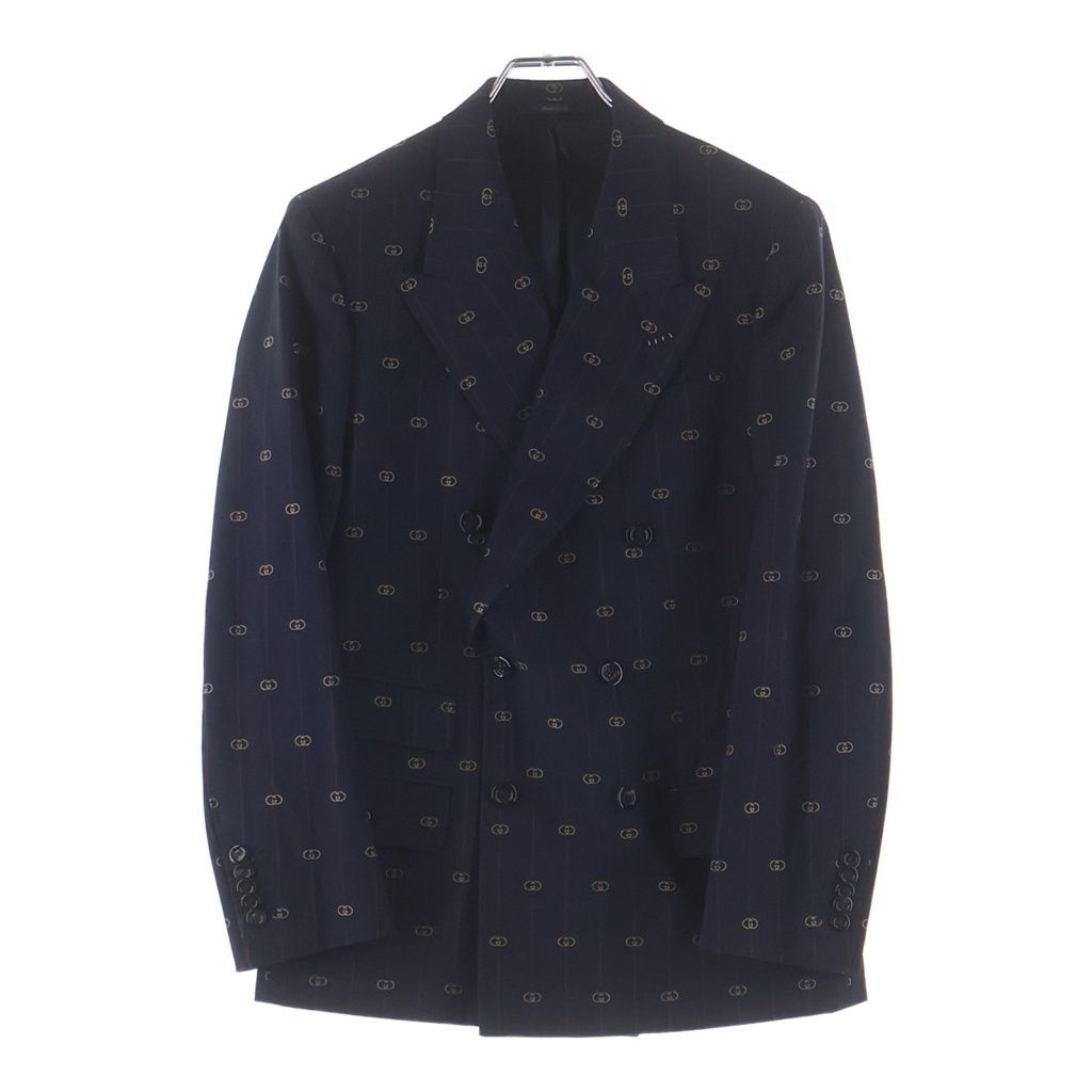 Gucci Interlocking Stripe Wool Peaked Lapel Double Breasted Jacket Slim Tapered — view 2