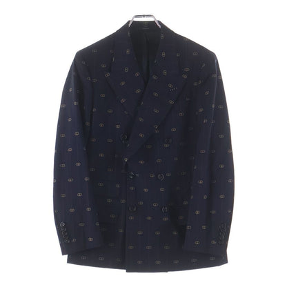 Gucci Interlocking Stripe Wool Peaked Lapel Double Breasted Jacket Slim Tapered — view 2