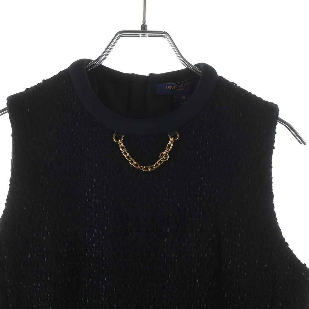 Louis Vuitton Tweed Sleeveless Short Dress Black Gfe — view 3