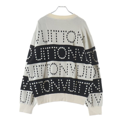 Louis Vuitton All Over Logo Shoulder Button Knit Sweater White Black — view 2