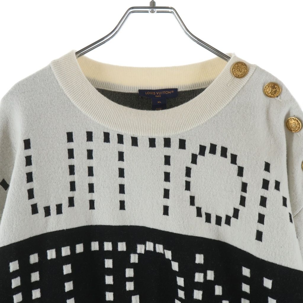 Louis Vuitton All Over Logo Shoulder Button Knit Sweater White Black — view 3