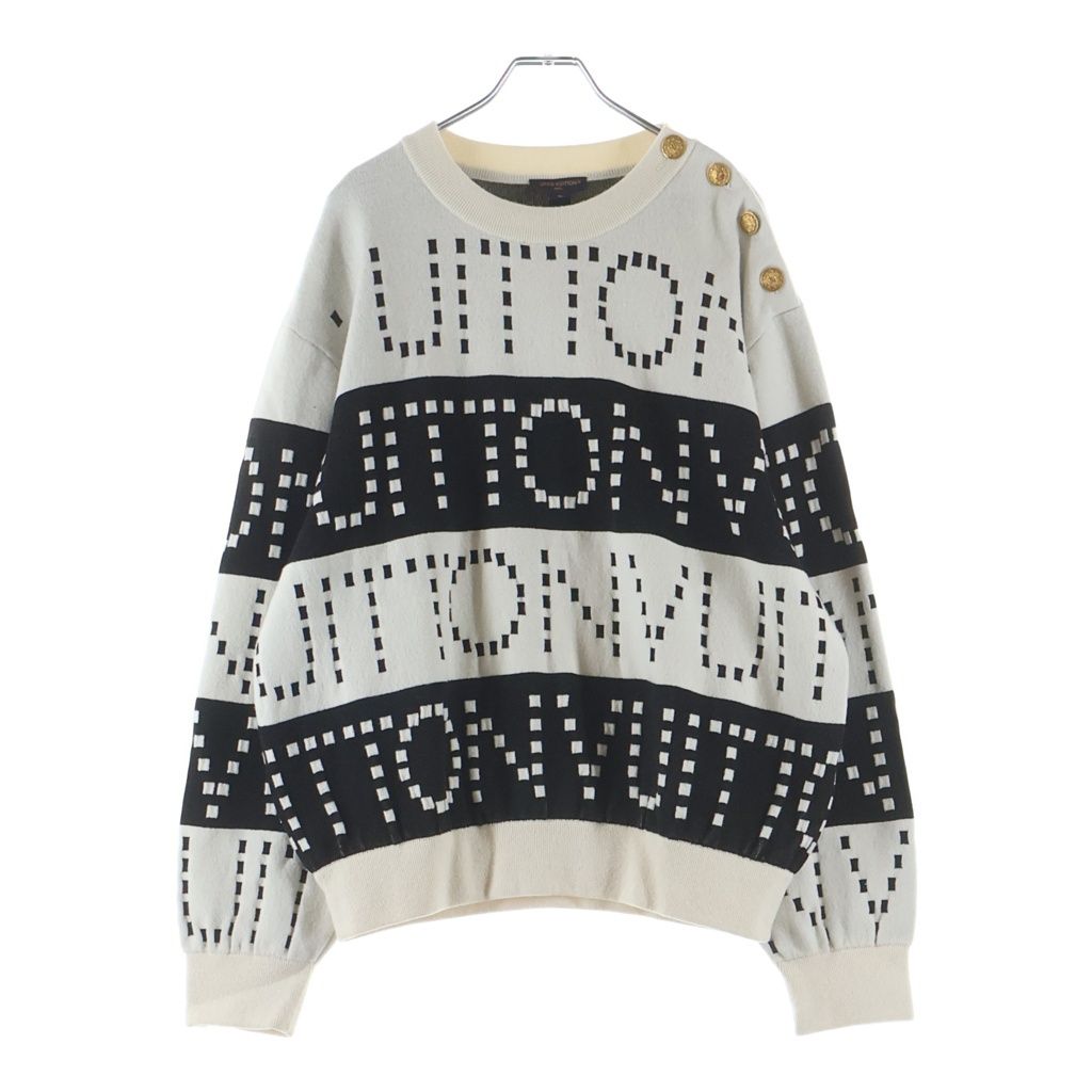 Louis Vuitton All Over Logo Shoulder Button Knit Sweater White Black
