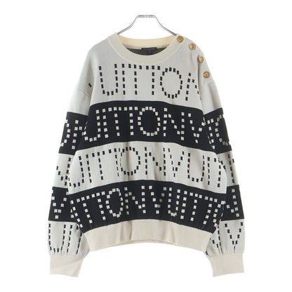 Louis Vuitton All Over Logo Shoulder Button Knit Sweater White Black