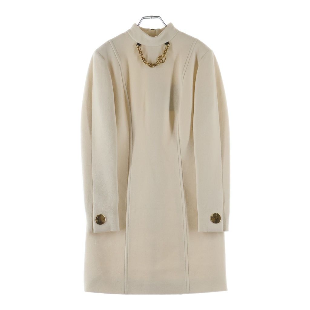 Louis Vuitton Chain Decoration Long Sleeve Mock Neck Dress White Aar