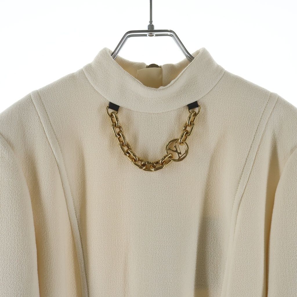 Louis Vuitton Chain Decoration Long Sleeve Mock Neck Dress White Aar — view 3
