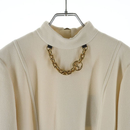 Louis Vuitton Chain Decoration Long Sleeve Mock Neck Dress White Aar — view 3