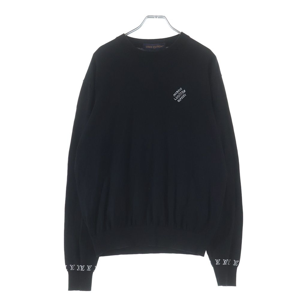 Louis Vuitton Monogram Logo Embroidery Sweater Lightweight Knit Wear Black