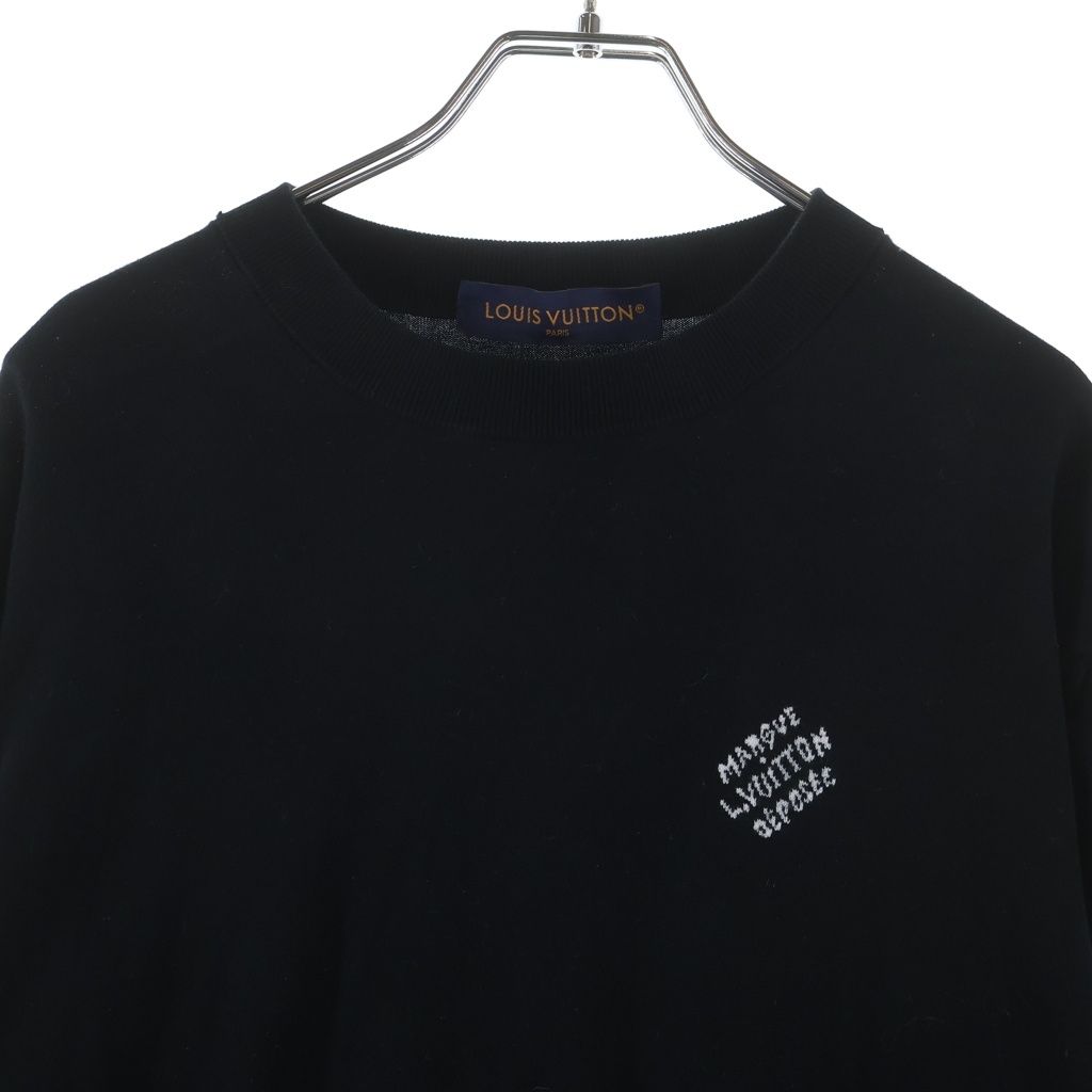 Louis Vuitton Monogram Logo Embroidery Sweater Lightweight Knit Wear Black — view 3