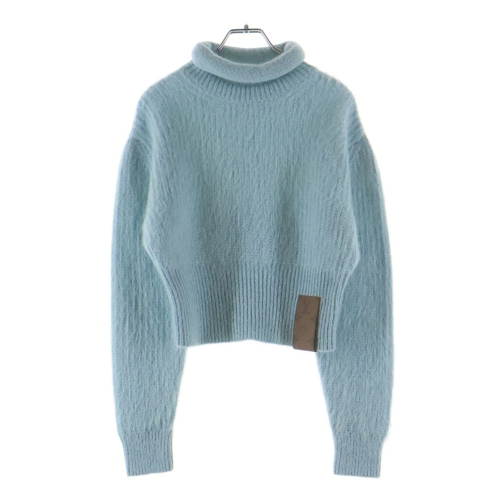 Louis Vuitton Monogram Patch Cropped High Neck Mohair Knit Sweater Light Blue