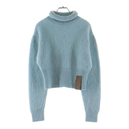 Louis Vuitton Monogram Patch Cropped High Neck Mohair Knit Sweater Light Blue