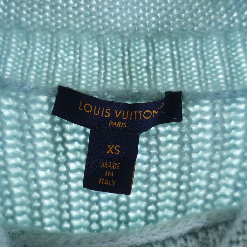 Louis Vuitton Monogram Patch Cropped High Neck Mohair Knit Sweater Light Blue — view 6