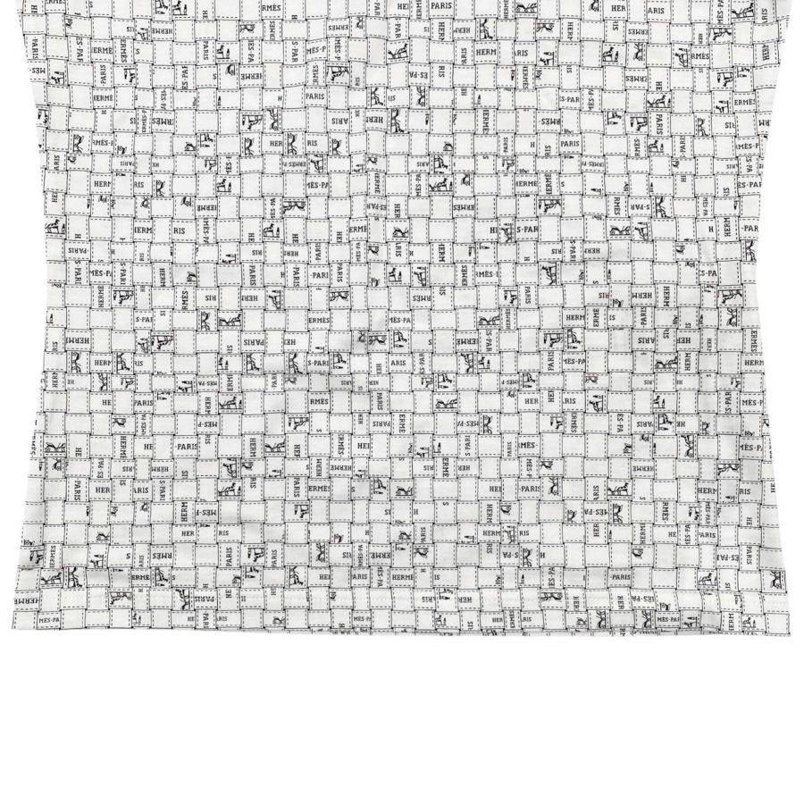 Hermes Short Sleeve T-Shirt Bolduc Check Micro 34 Cotton White Black — view 5
