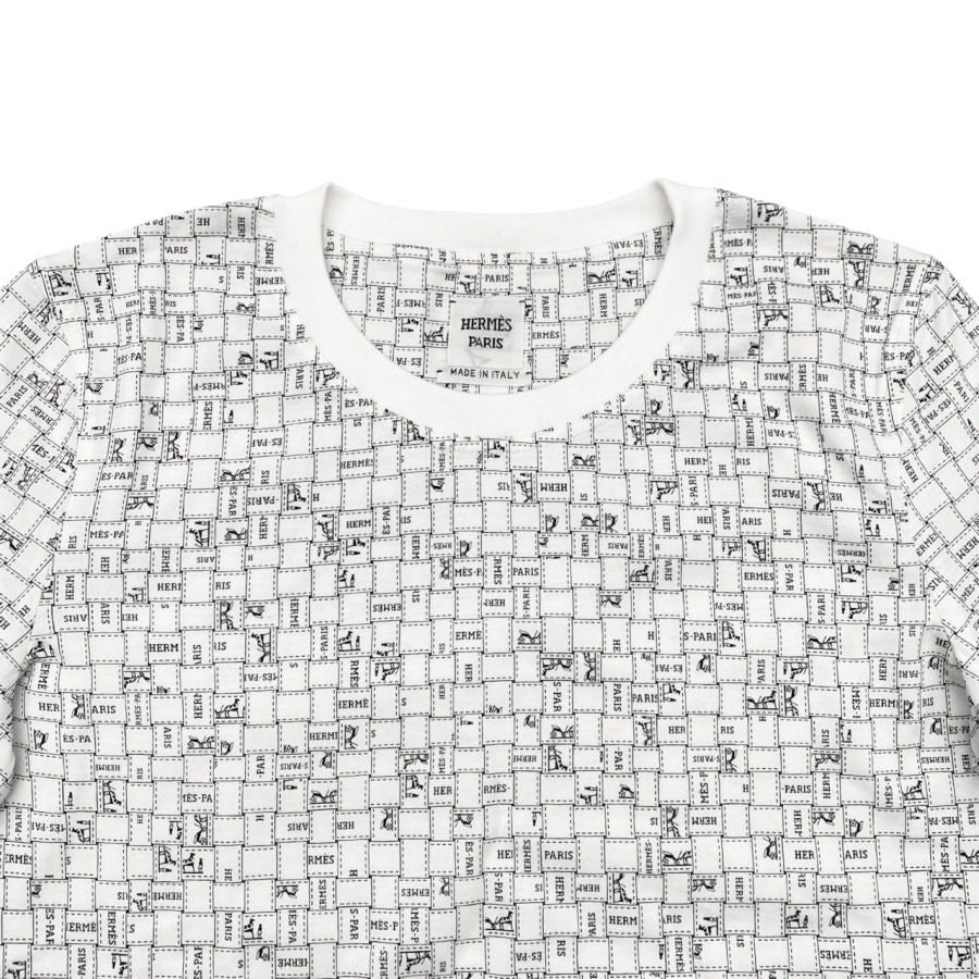 Hermes Short Sleeve T-Shirt Bolduc Check Micro 34 Cotton White Black — view 4