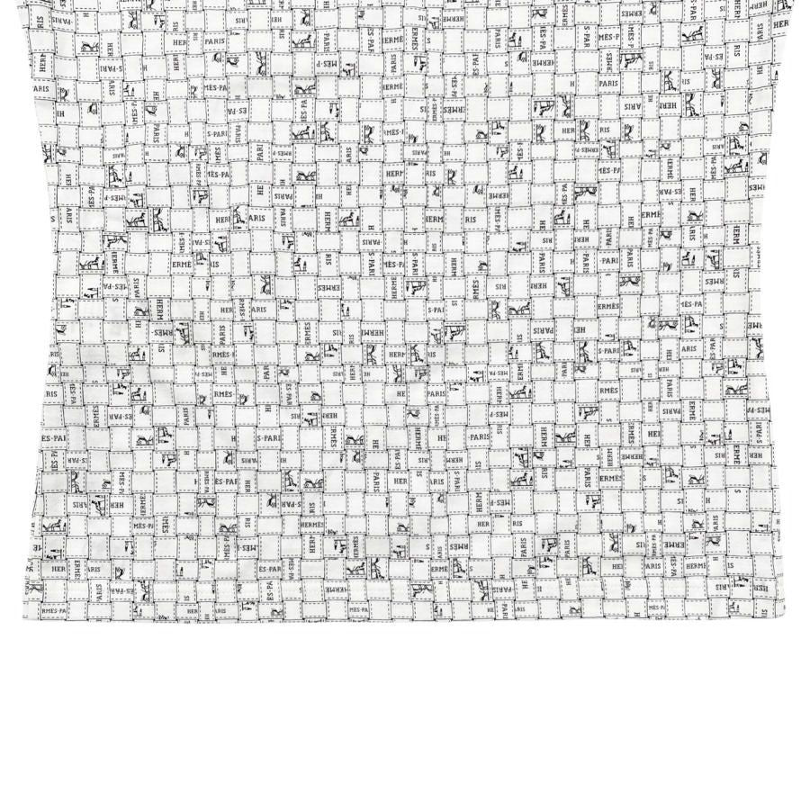 Hermes Short Sleeve T-Shirt Bolduc Check Micro 34 Cotton White Black — view 7