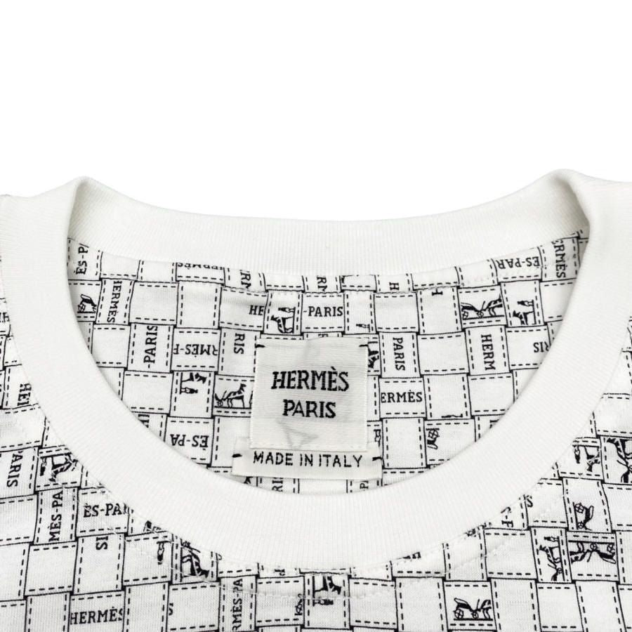 Hermes Short Sleeve T-Shirt Bolduc Check Micro 34 Cotton White Black — view 8