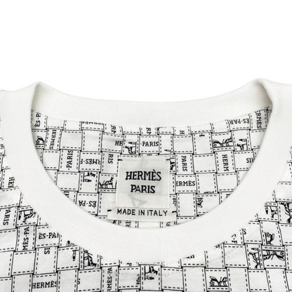 Hermes Short Sleeve T-Shirt Bolduc Check Micro 34 Cotton White Black — view 8