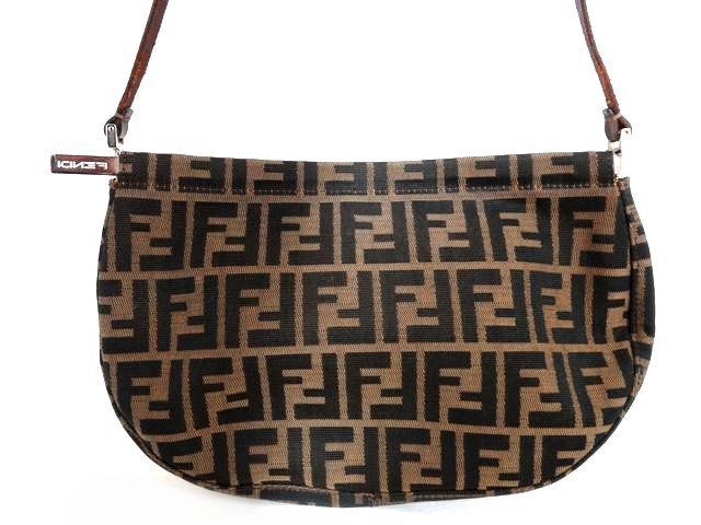 Fendi Shoulder Bag Zucca Pattern Brown Leather Canvas Clasp One Touch Silver — view 2