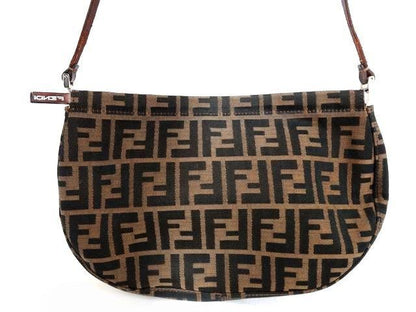 Fendi Shoulder Bag Zucca Pattern Brown Leather Canvas Clasp One Touch Silver — view 2