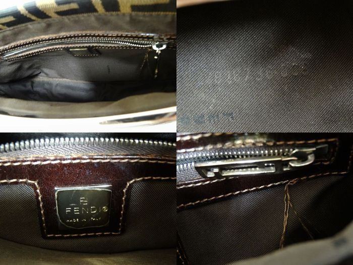Fendi Shoulder Bag Zucca Pattern Brown Leather Canvas Clasp One Touch Silver — view 4