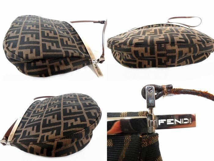Fendi Shoulder Bag Zucca Pattern Brown Leather Canvas Clasp One Touch Silver — view 3