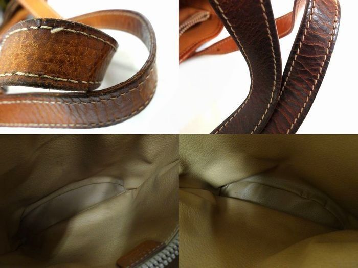 Celine Vintage Brown Leather Macadam Pattern Gold Shoulder Bag — view 3