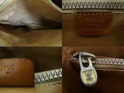 Celine Vintage Brown Leather Macadam Pattern Gold Shoulder Bag — view 4