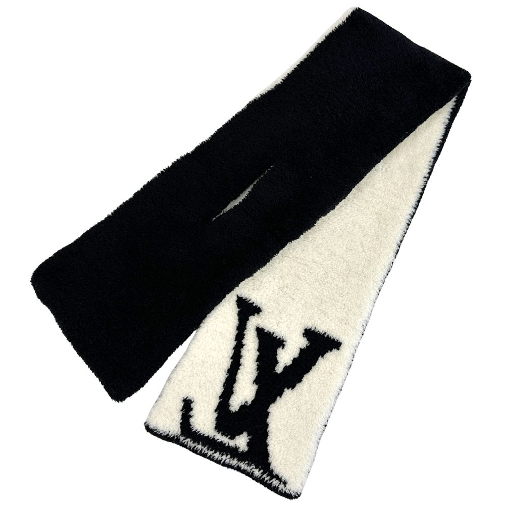 Louis Vuitton Scarf Shawl Wool Nylon Urethane Comfit Black White Winter Fluffy — view 2