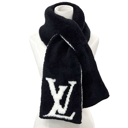 Louis Vuitton Scarf Shawl Wool Nylon Urethane Comfit Black White Winter Fluffy — view 5
