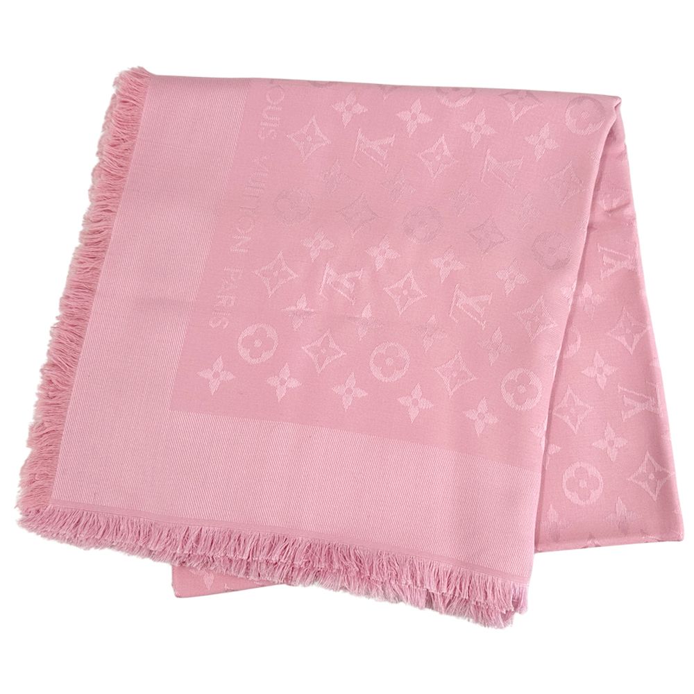 Louis Vuitton Scarf Shawl Monogram Silk Wool Rose Poudre