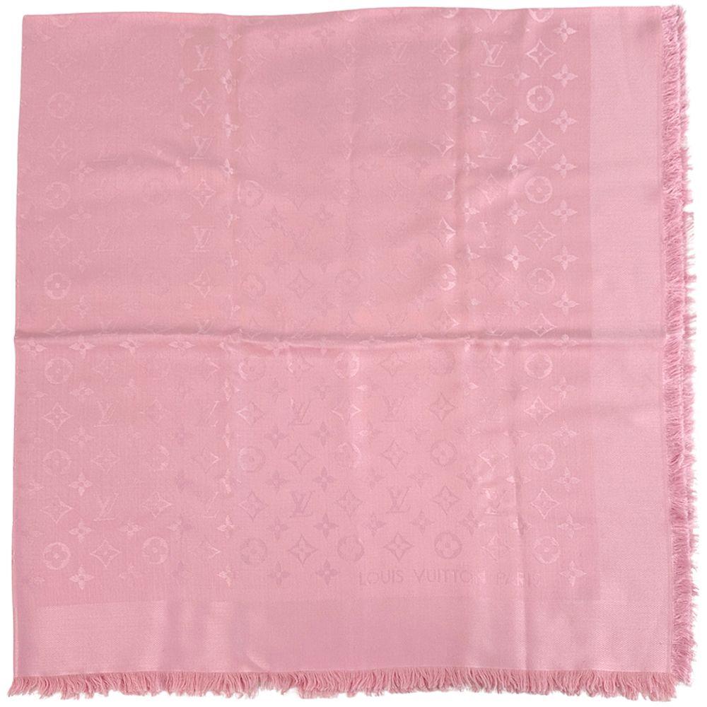Louis Vuitton Scarf Shawl Monogram Silk Wool Rose Poudre — view 2