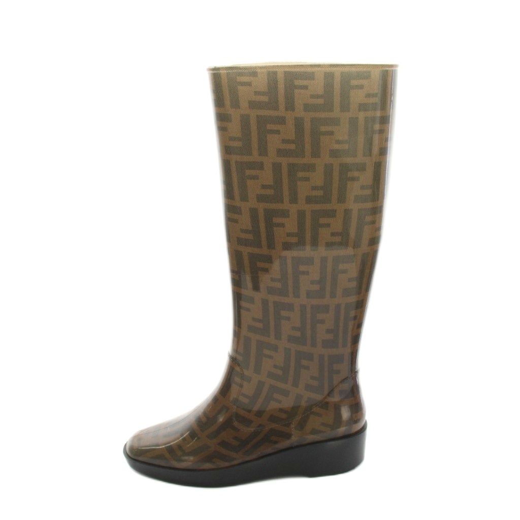 Fendi Zucca Pattern Rain Boots 37 Brown Khaki YM — view 2