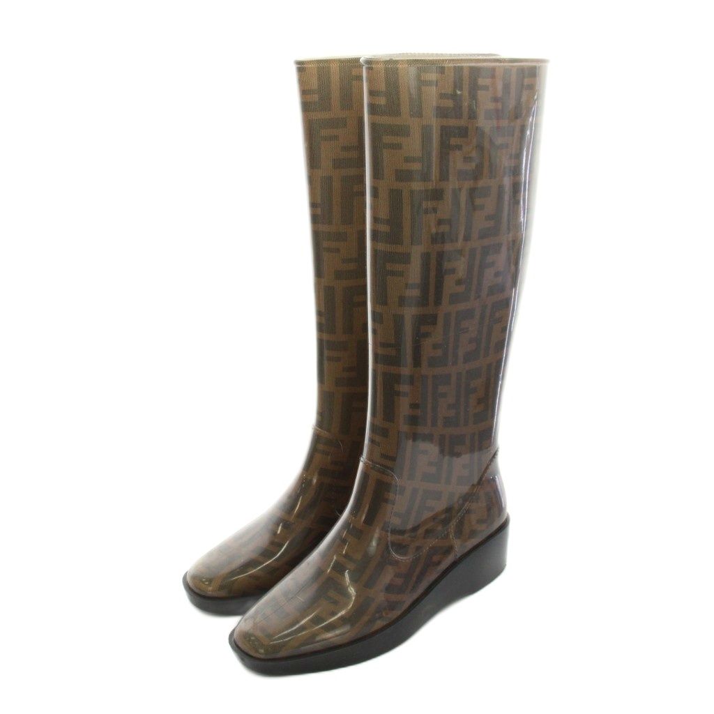Fendi Zucca Pattern Rain Boots 37 Brown Khaki YM
