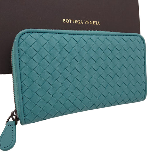 Bottega Veneta Intrecciato Round Zip Wallet Emerald Green