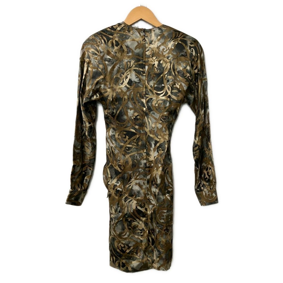 Gucci Dress 38 S Dark Gray Beige Multi Long Sleeve Knee Length Silk Cache — view 2