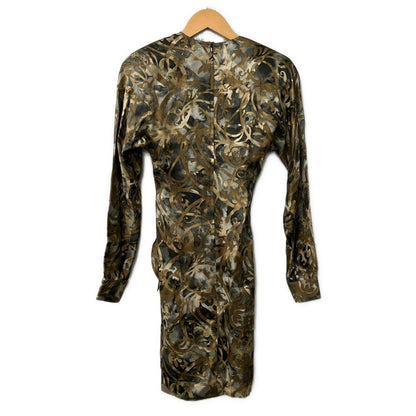 Gucci Dress 38 S Dark Gray Beige Multi Long Sleeve Knee Length Silk Cache — view 2