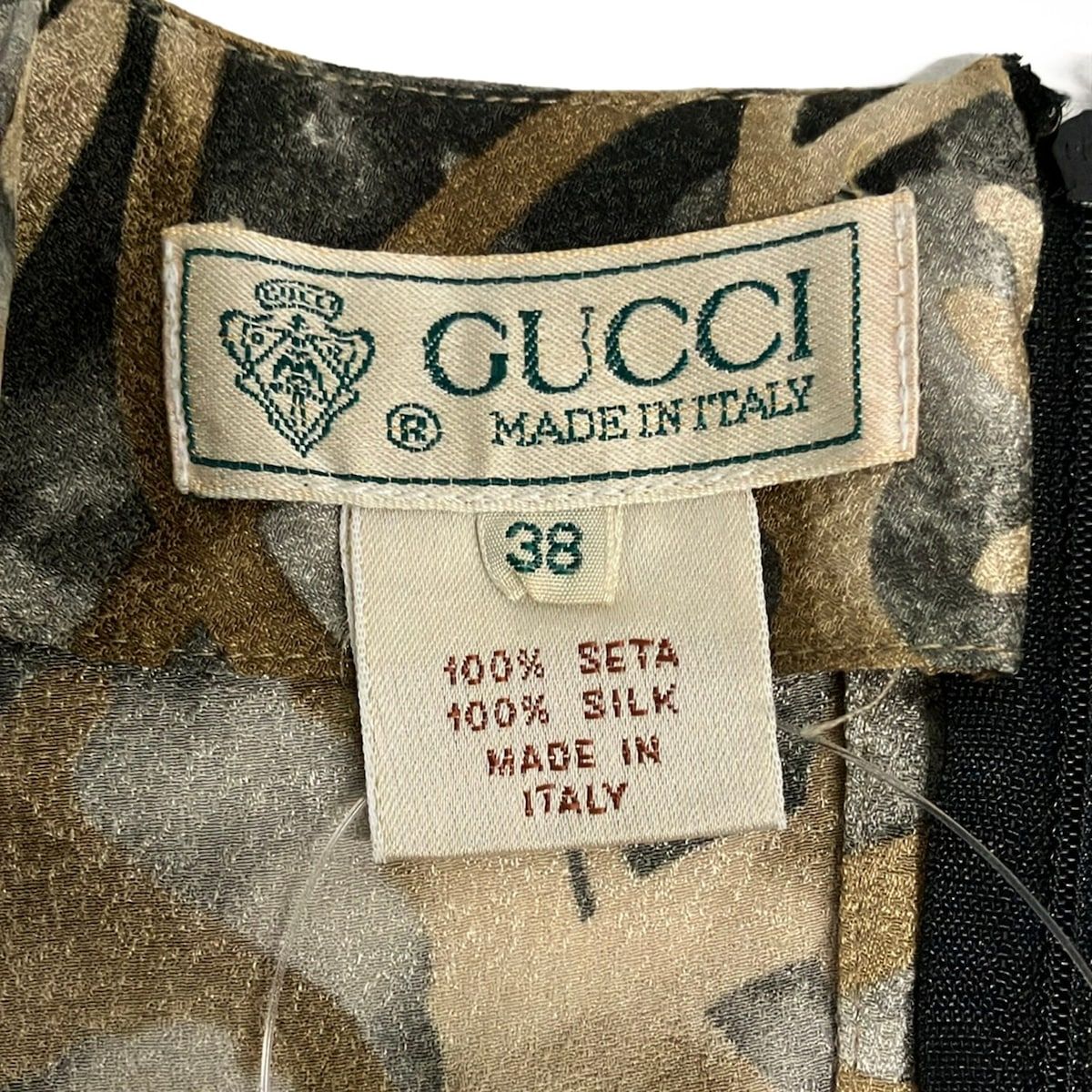 Gucci Dress 38 S Dark Gray Beige Multi Long Sleeve Knee Length Silk Cache — view 3