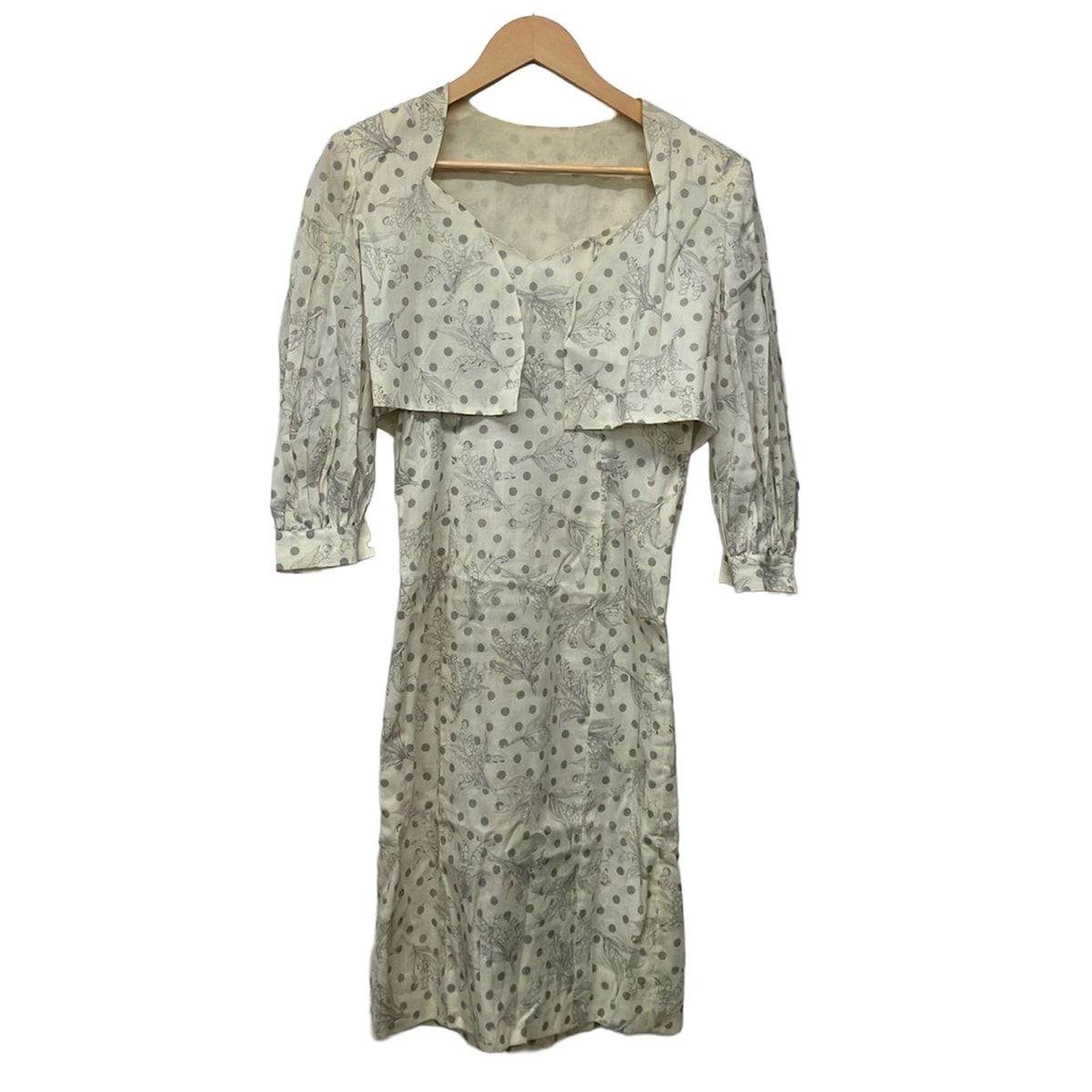 Dior Dress Suit Ivory Gray Floral Pattern Dot Shoulder Pad