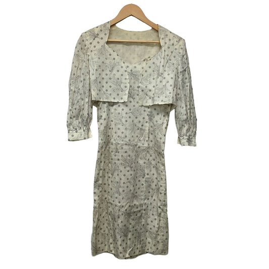 Dior Dress Suit Ivory Gray Floral Pattern Dot Shoulder Pad